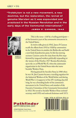 back cover of History of American Trotskyism by James P. Cannon