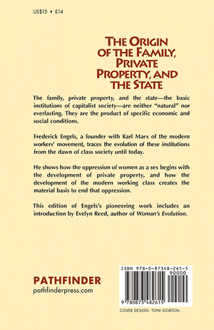 Back cover of The Origin of the Family, Private property, and the State